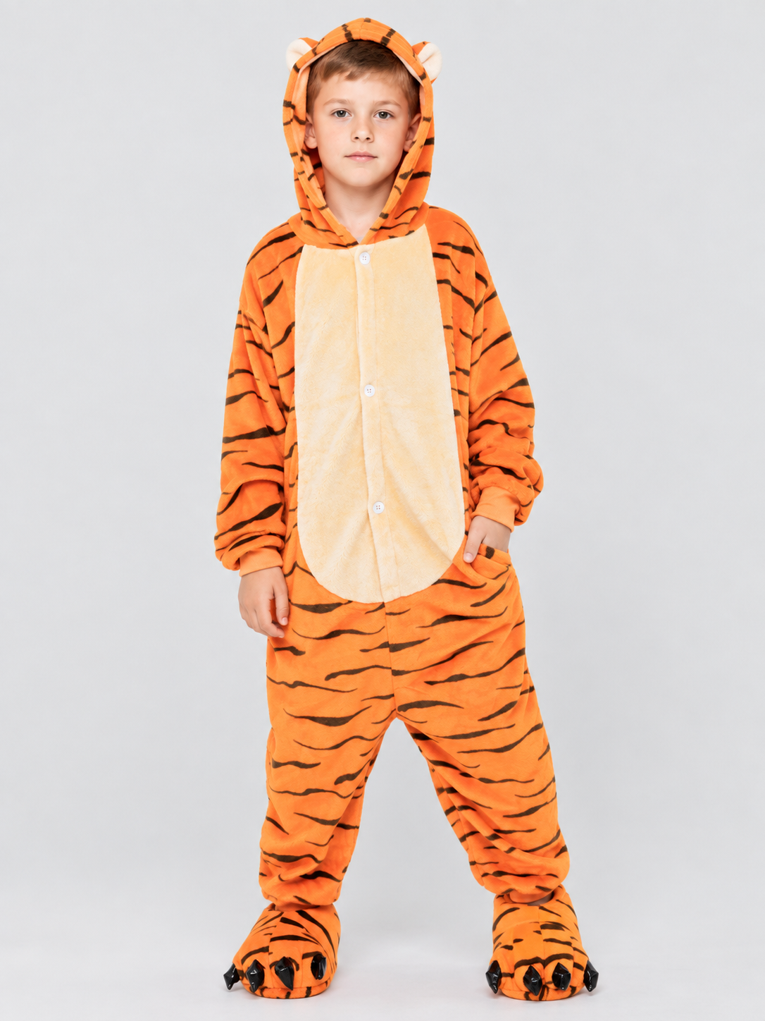 Kids' Tiger Hooded Fleece Kigurumi Pajama