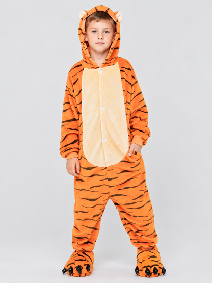 Kids' Tiger Hooded Fleece Kigurumi Pajama