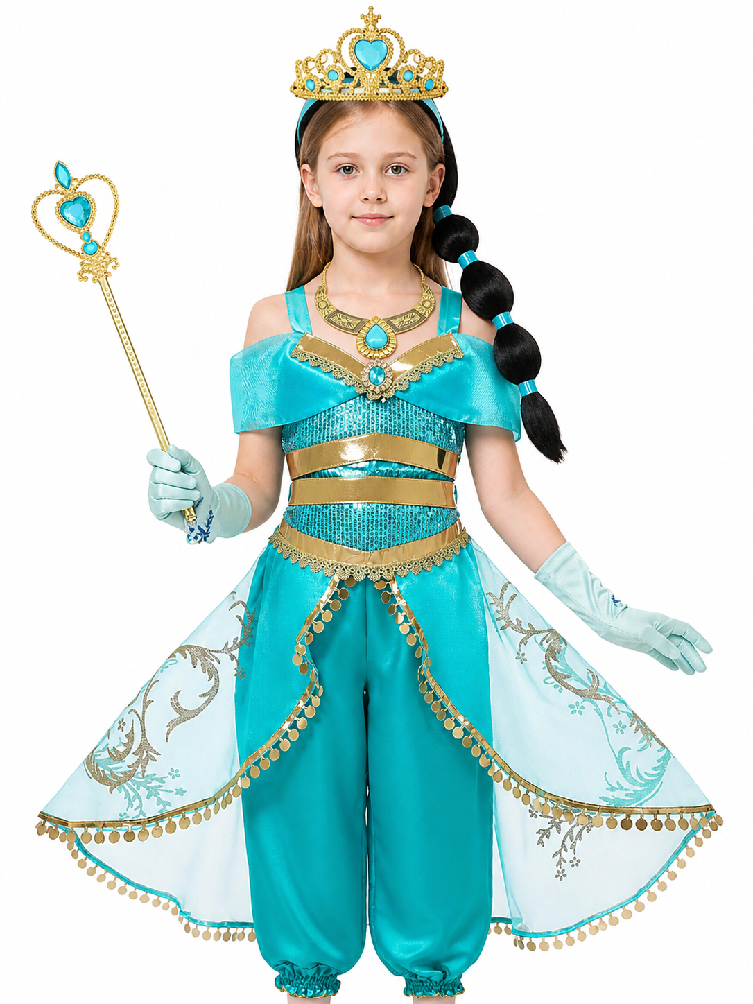 Jasmine Carnival Costume from Aladdin with Crown and Wig Costume Wigs detail 3