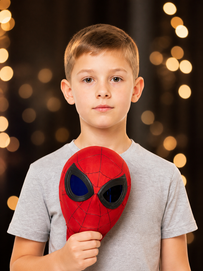 Red and Black Cosplay Mask with Spiderweb Pattern Costume Masks detail
