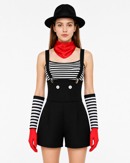 Striped Cosplay Costume with Suspenders for Festivals Costumes detail 3