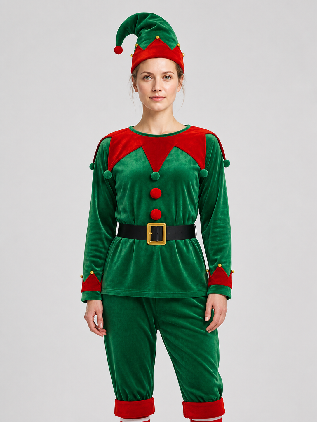 Christmas Elf Costume, Green and Red Set Costumes detail 3