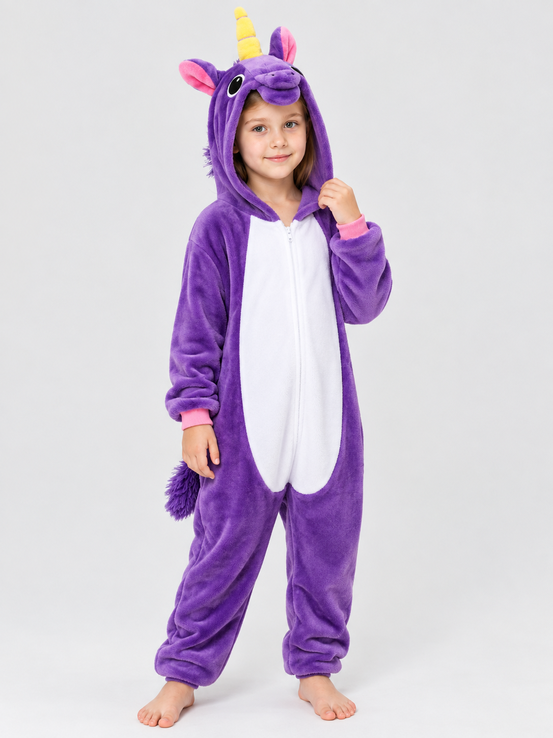Purple Hooded Pajama Jumpsuit with Horn and Ears