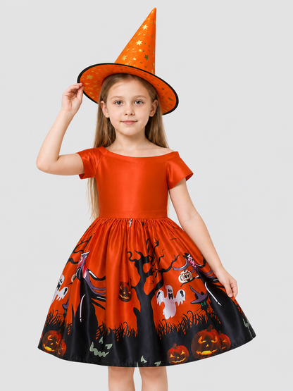 Halloween Princess Dress with Print, Full Skirt, and Hat Costume Dresses detail 3