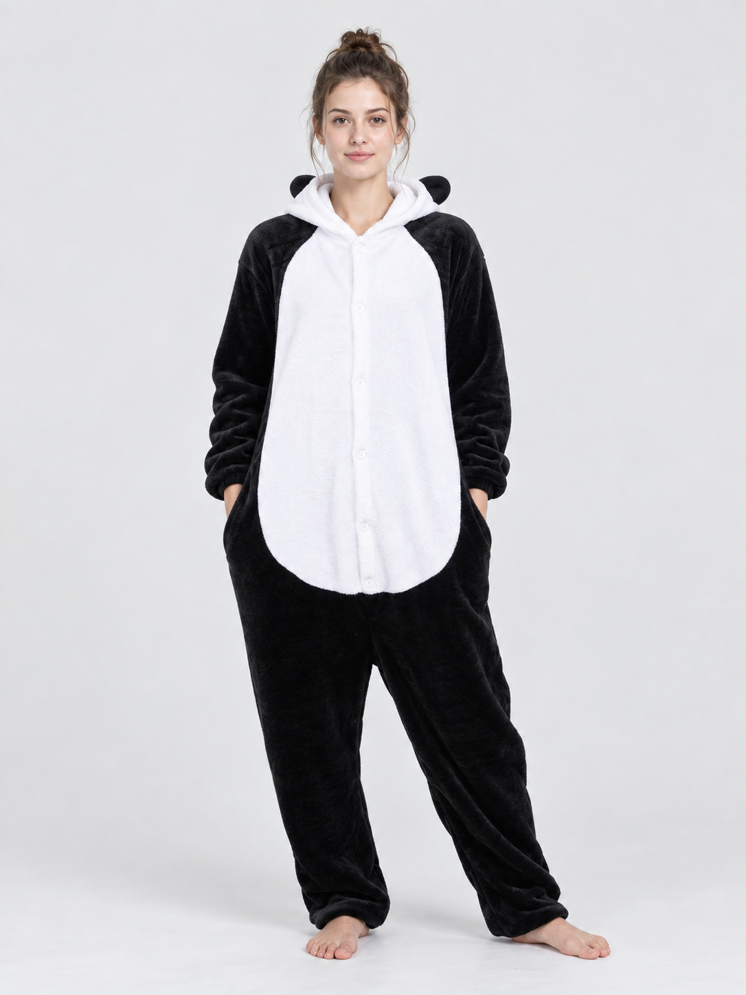 Cartoon Black and White Hooded Pajama Jumpsuit