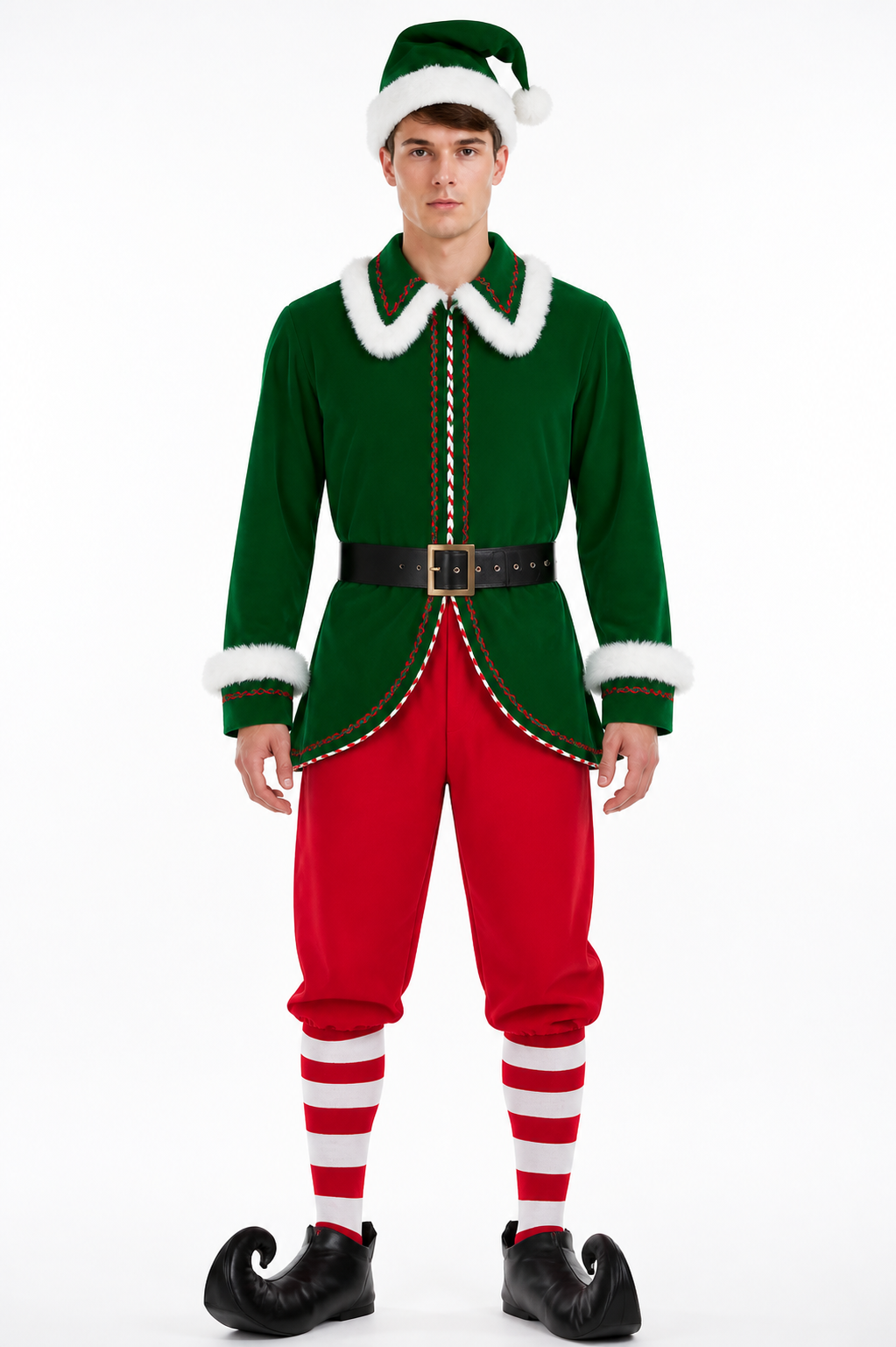 Green and Red Elf Costume with Belt for Performances Costumes detail 3