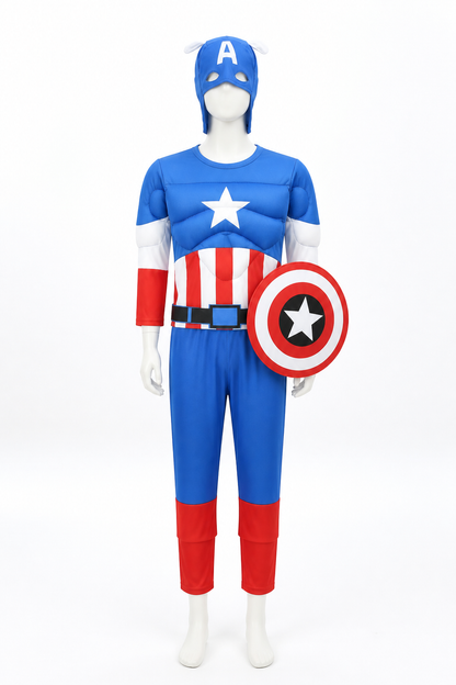 Children's Captain America Costume with Muscles and Shield Costumes detail 3