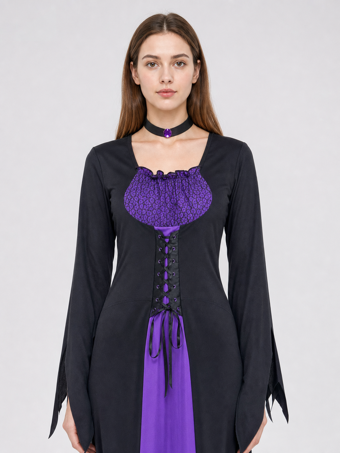Purple and Black Witch Costume with Dress and Hat Costume Dresses detail 2