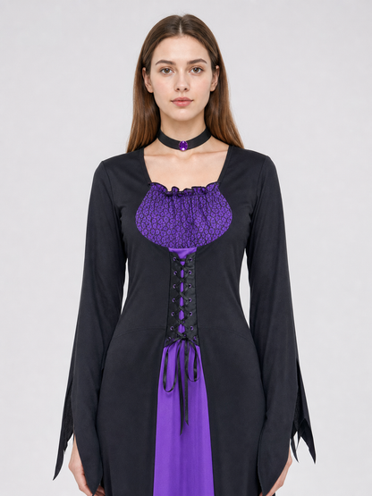 Purple and Black Witch Costume with Dress and Hat Costume Dresses detail 2