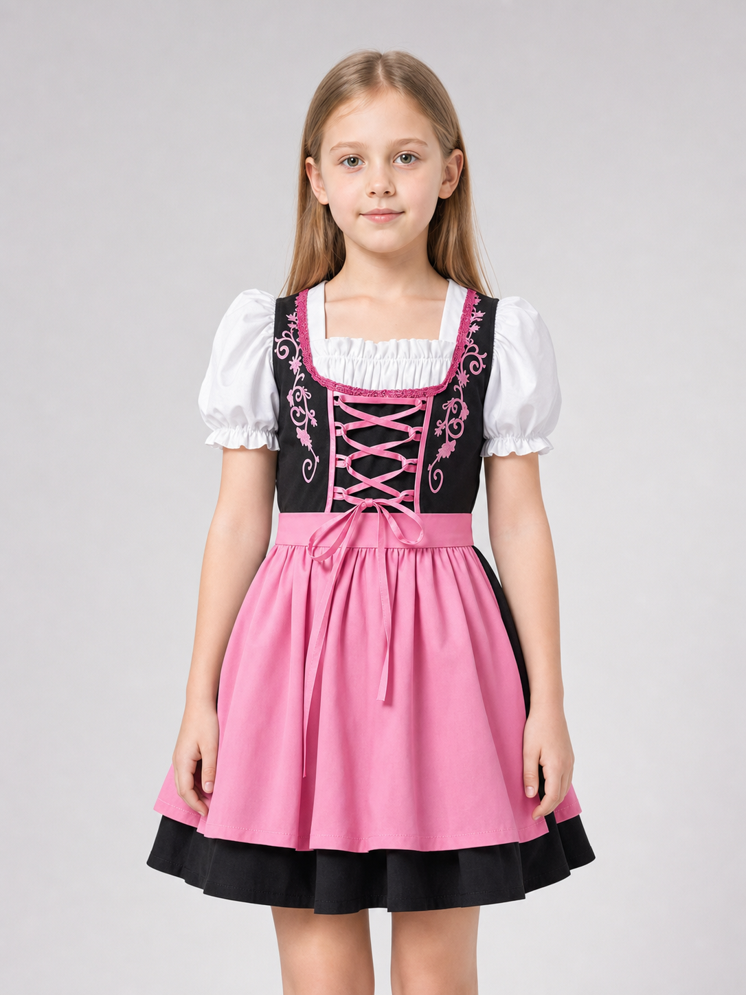 Children's costume set: dress, apron, and accessories