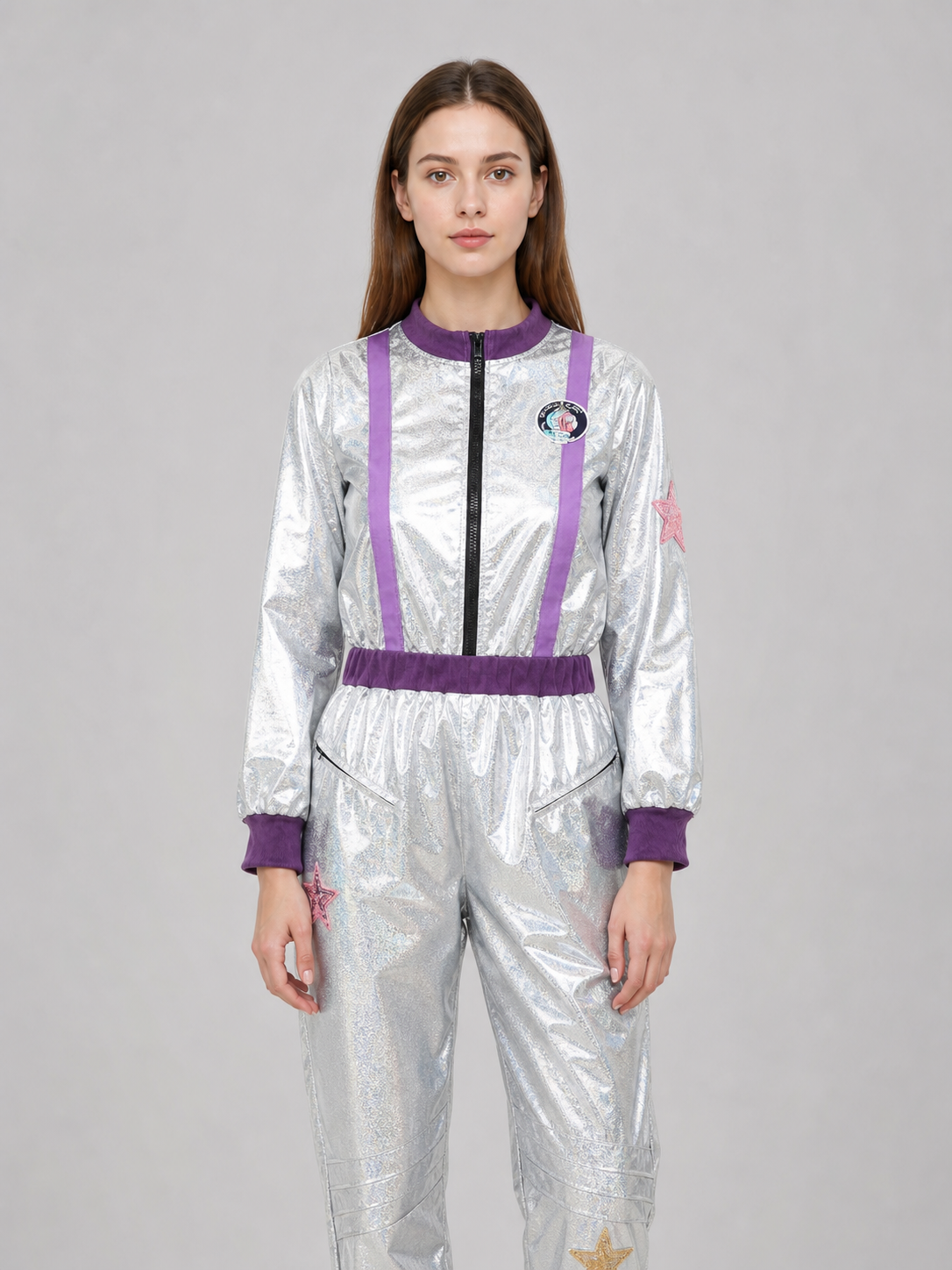 Silver Space Jumpsuit with Purple Accents