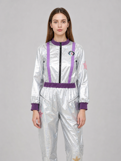 Silver Space Jumpsuit with Purple Accents