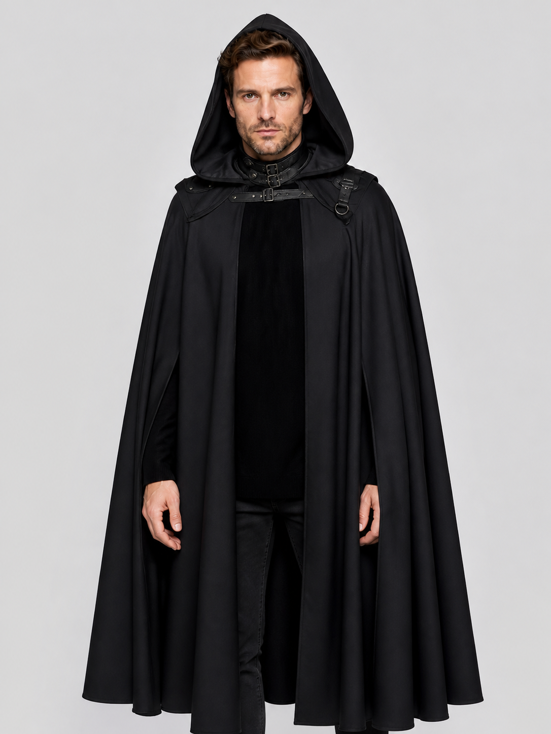 Gothic Black Hooded Cape for Halloween and Cosplay Costume Capes detail 2