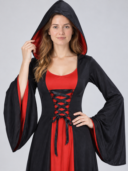 Vampire Costume Black and Red Hooded Dress
