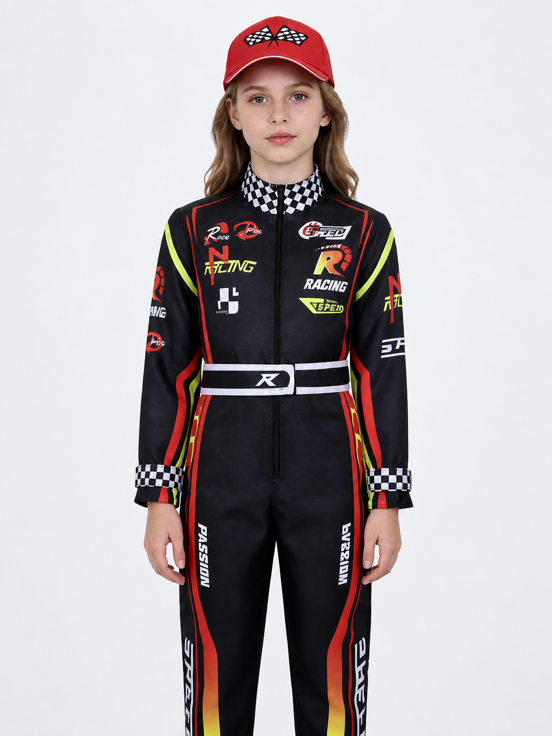 Children's Karting Jumpsuit with Belt and Cap Costume Headwear detail 3