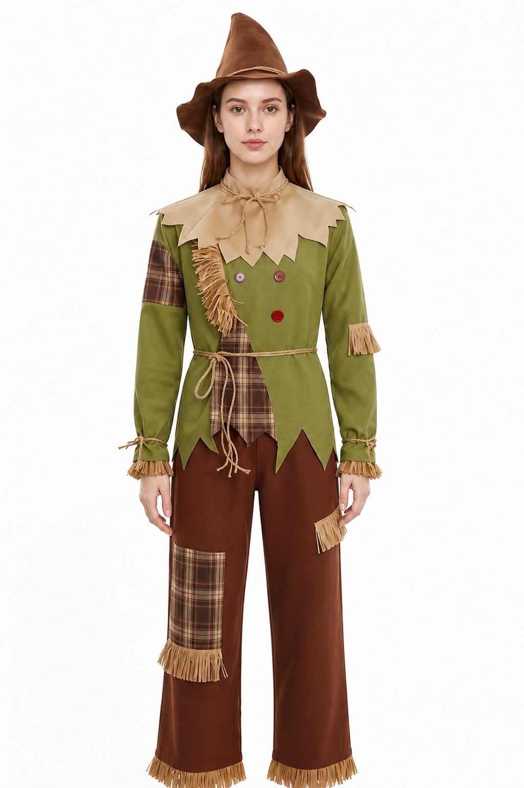 Halloween Checkered Scarecrow Costume with Fringe Costumes detail 3