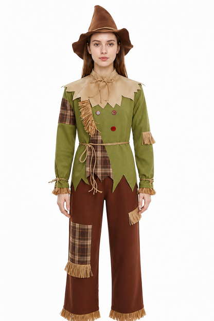 Halloween Checkered Scarecrow Costume with Fringe Costumes detail 3