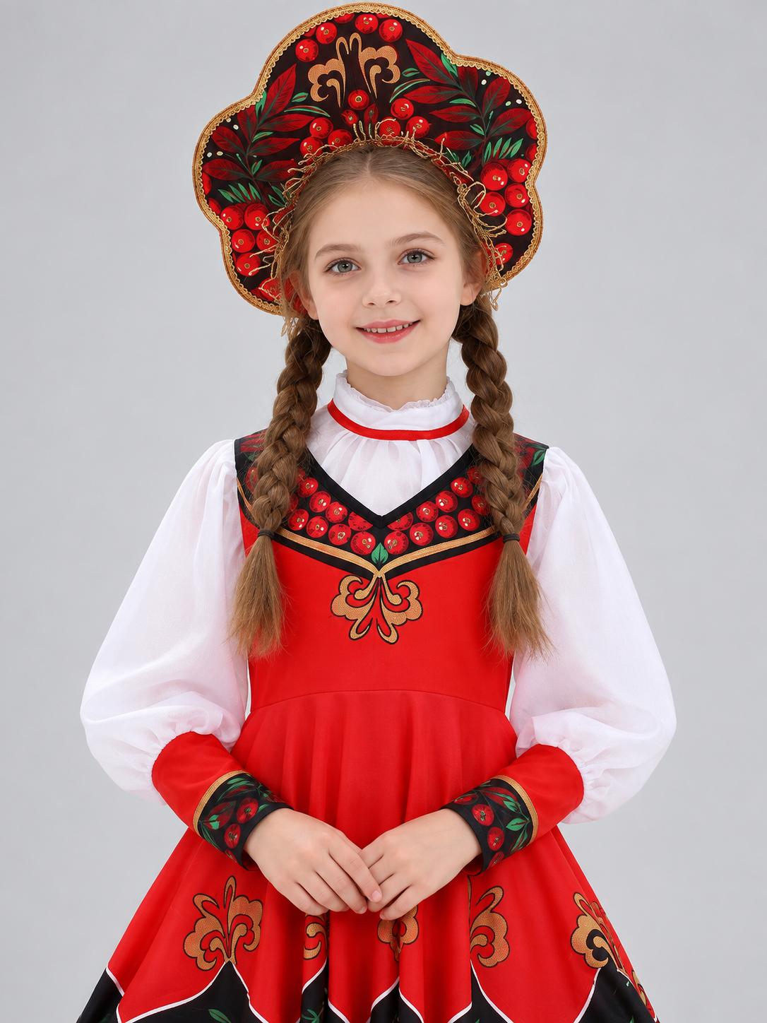 Children's stage costume in Russian folk style, red
