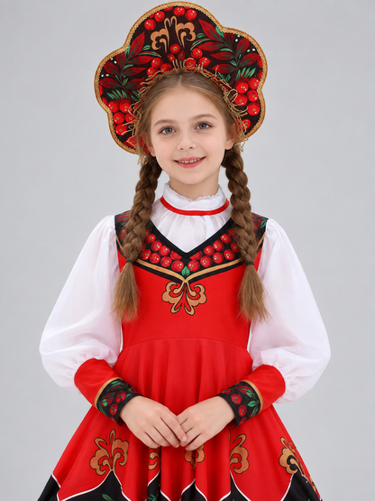 Children's stage costume in Russian folk style, red
