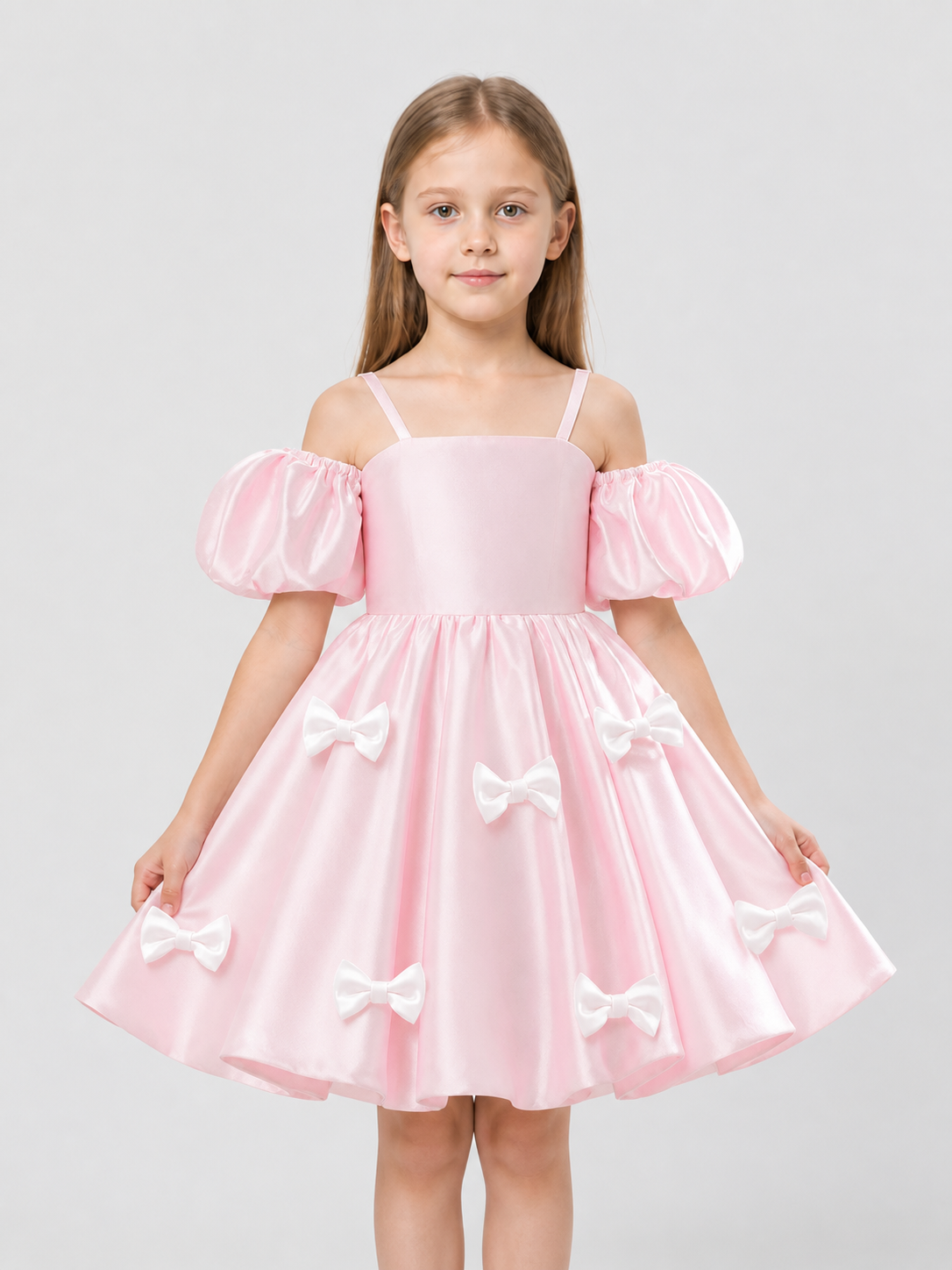 Princess Dress with Puff Sleeves for Flower Girls Costume Dresses detail 3