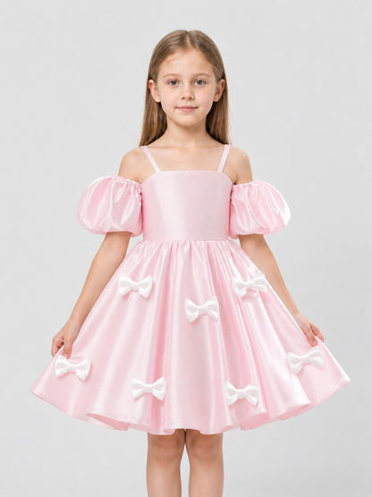 Princess Dress with Puff Sleeves for Flower Girls Costume Dresses detail 3