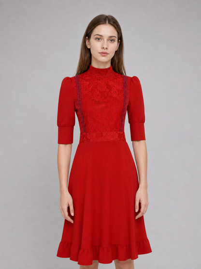 Red Pearl Cosplay Dress with High Collar