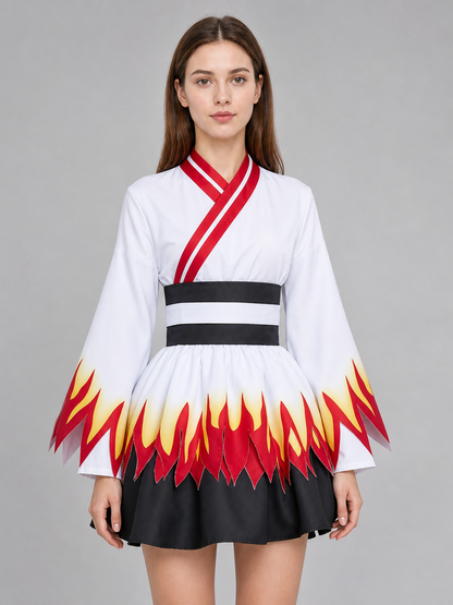 Kimono-Style Cosplay Dress with a Flame Pattern