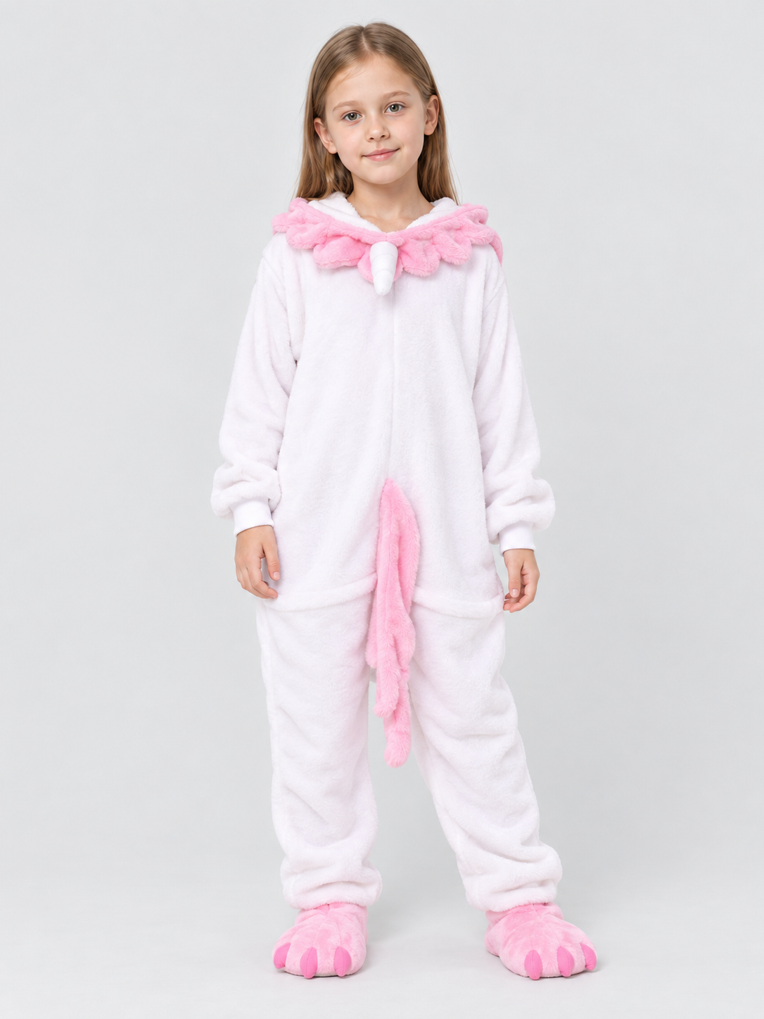 Kids Unicorn Hooded Pajama Jumpsuit White and Pink