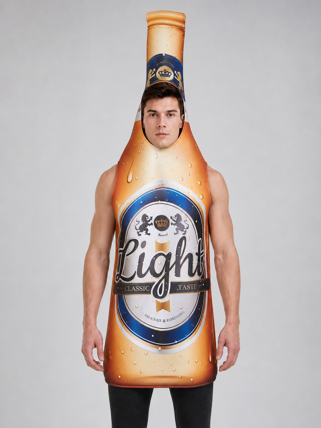 Beer bottle costume for themed celebrations and parties