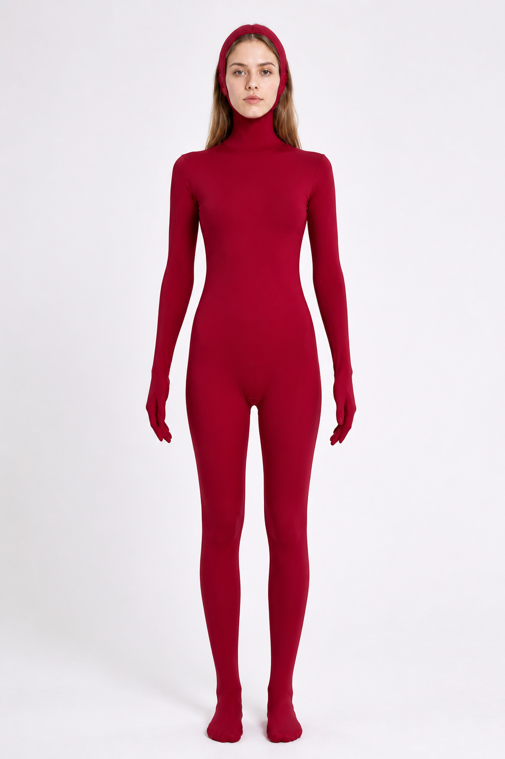 Burgundy Form-Fitting Hooded Costume Jumpsuit Costumes detail 2