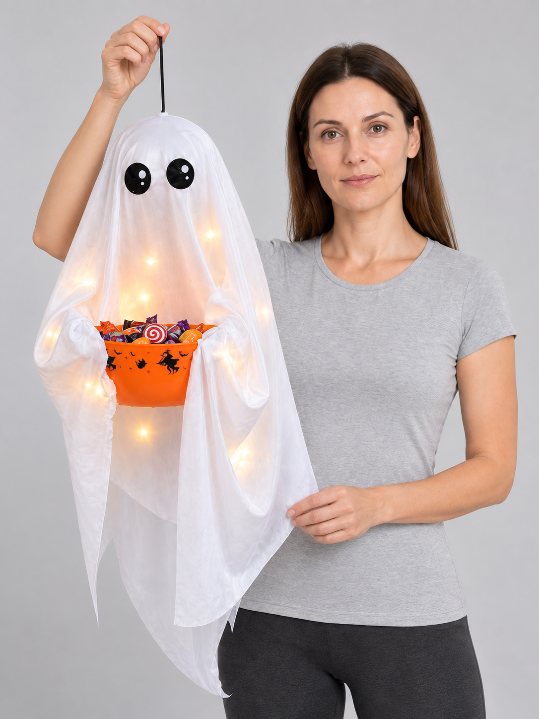Halloween Hanging Decoration Glowing Ghost with Bowl