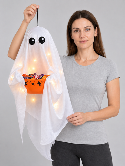 Halloween Hanging Decoration Glowing Ghost with Bowl