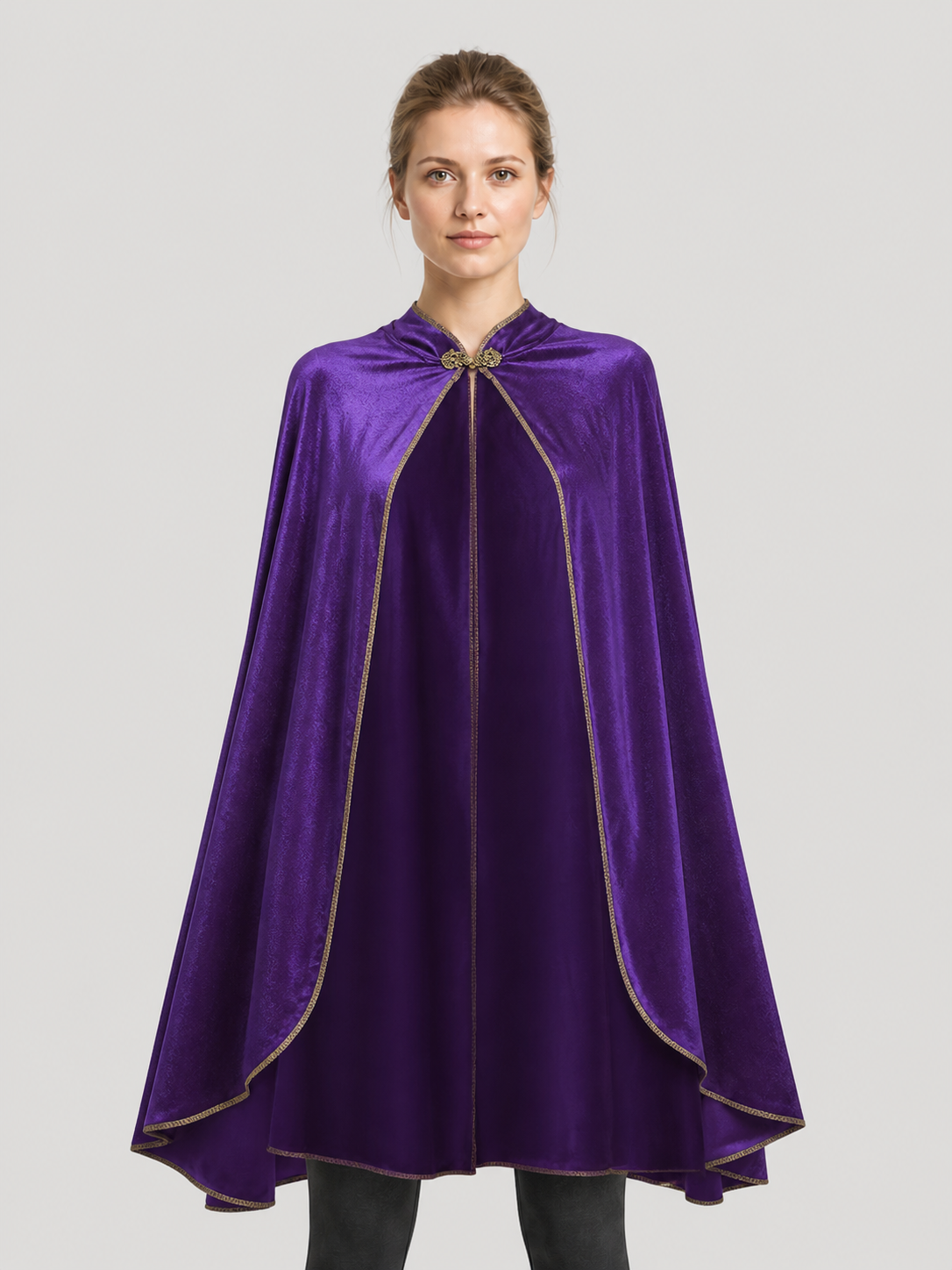 Velvet Cape with Stand Collar, Gold Trim Costume Capes detail 3