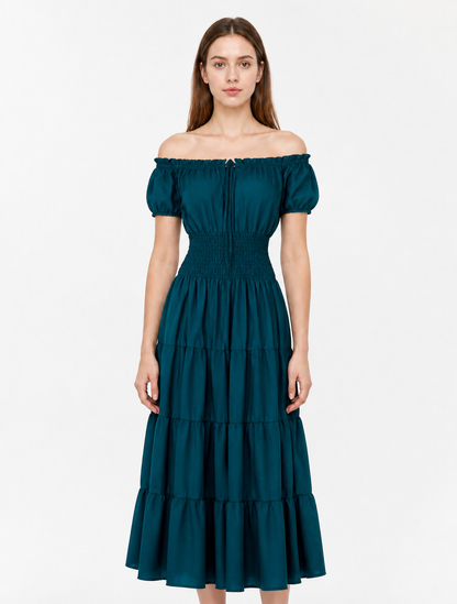 Long Dress with Off-the-Shoulder Neckline and Tiered Skirt Costume Dresses detail 3
