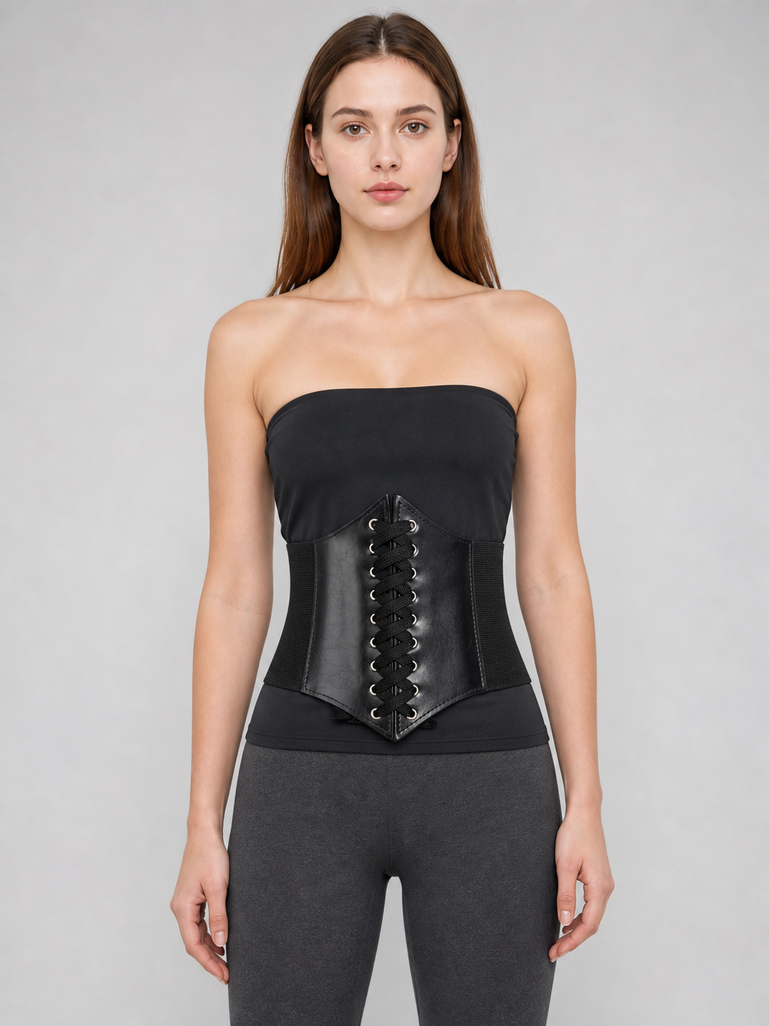 Black Lace-Up Corset Belt for Styling Outfits