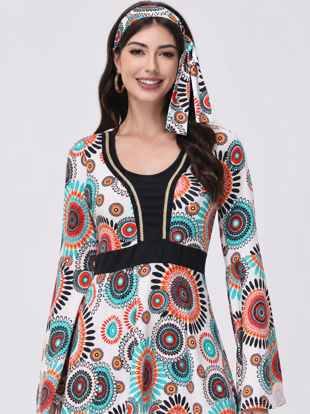 Retro Stage Costume with Colorful Print, Two-Piece