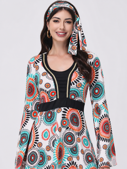 Retro Stage Costume with Colorful Print, Two-Piece