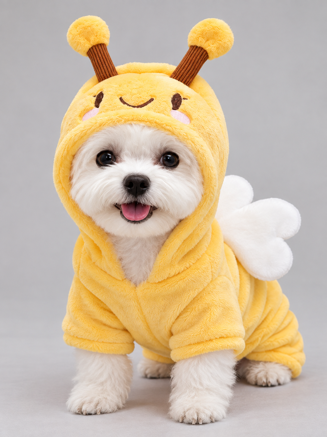 Bee Dog Costume in Yellow Fleece with Wings and Hood