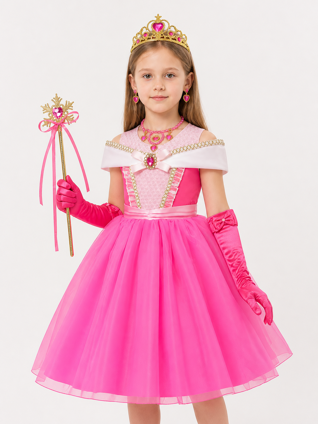 Pink Princess Costume with Crown and Wand Costume Headwear detail 2