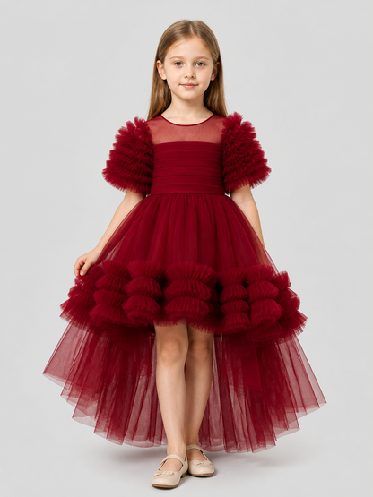Red Princess Dress for Girls with a Long Train Costume Dresses detail 3