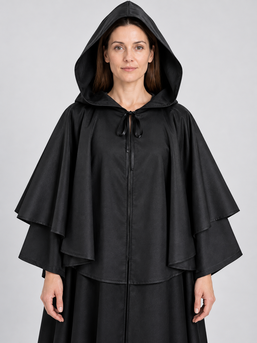 Black Matte Gothic Hooded Cloak with Cape