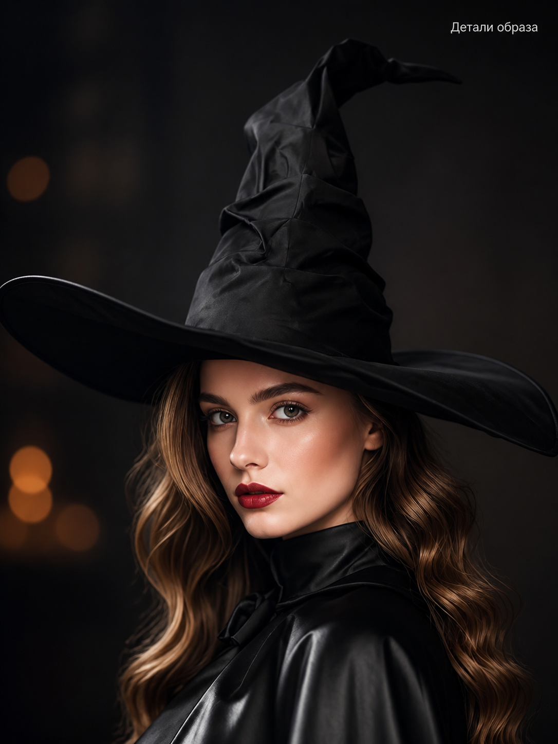 Black Halloween Witch Hat Wide Brim Pointed Wizard Hat Ruched Asymmetrical Brim front view