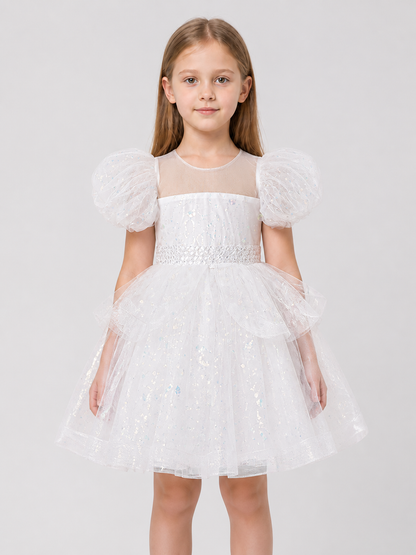 Festive Dress with Sequins, Lace, and Mesh