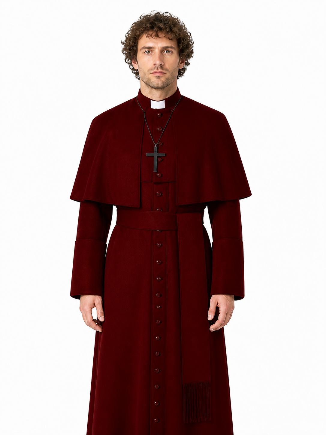 Burgundy Button-Front Capelet Dress for Cosplay