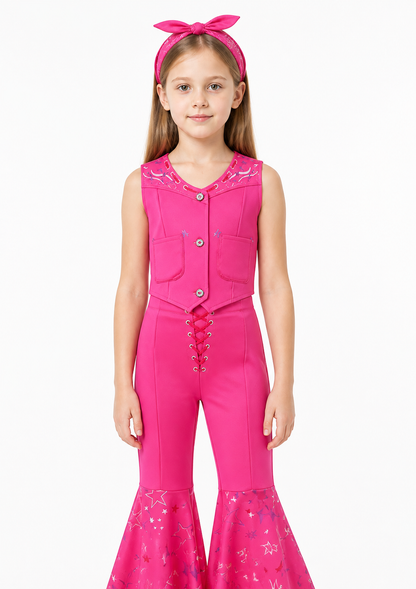 Kids' Costume with Vest and Star-Patterned Flare-Leg Pants