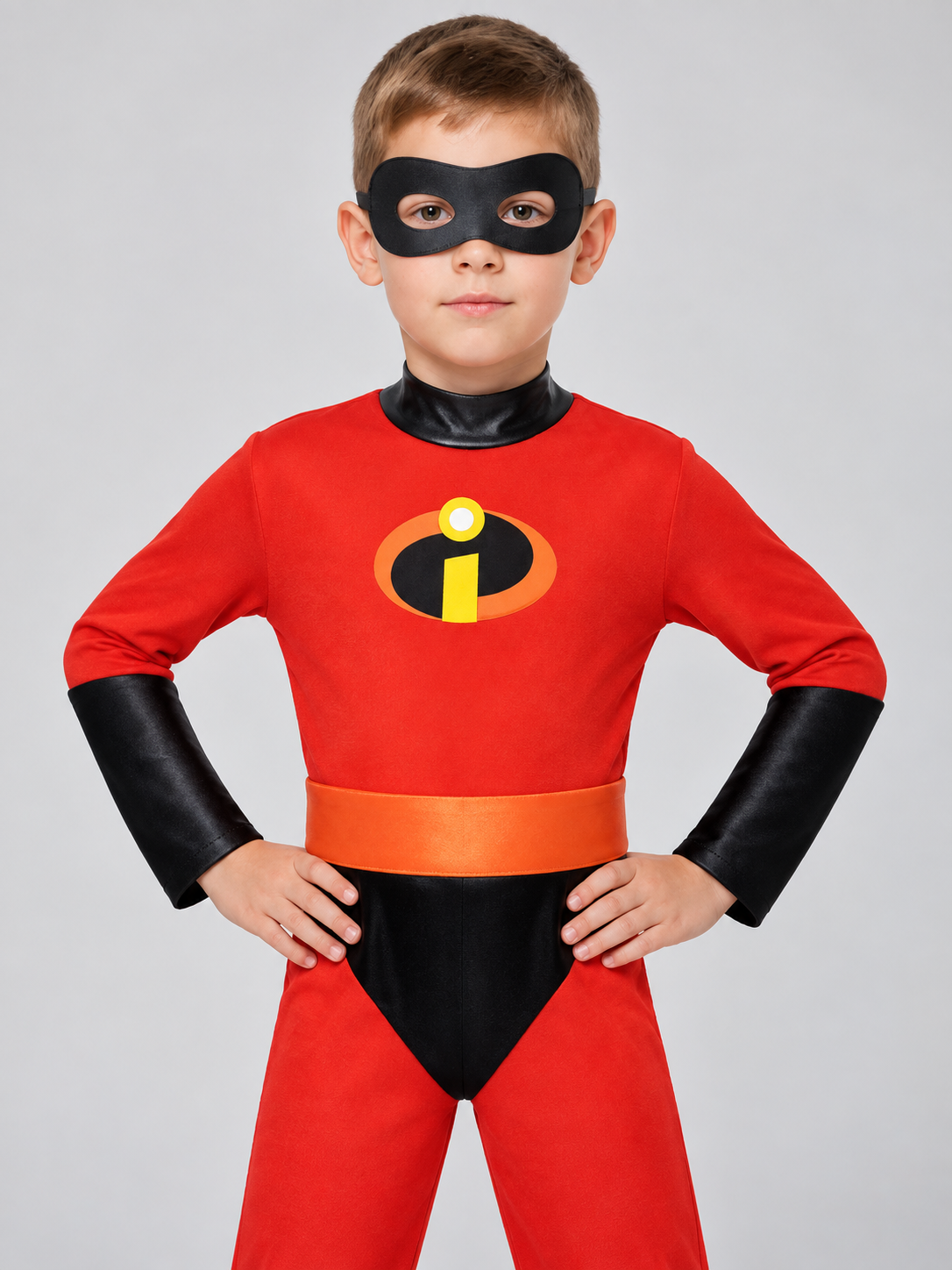 Kids' Superhero Costume Red with Half-Mask and Belt
