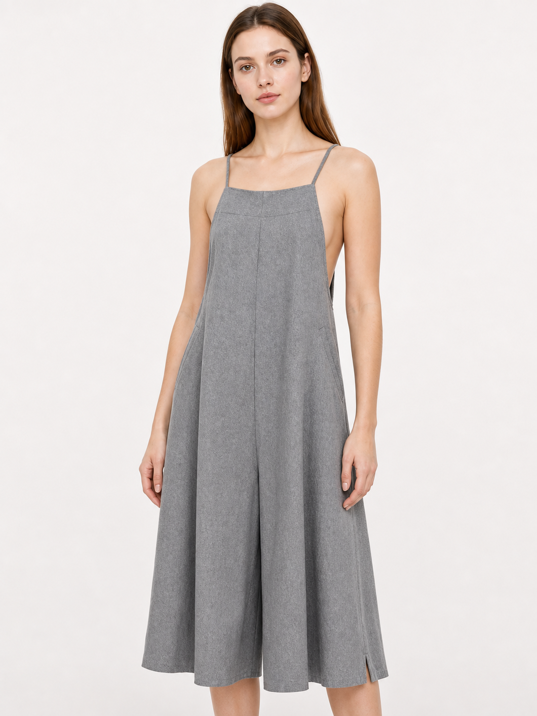 Gray wide-leg strappy jumpsuit product view 19