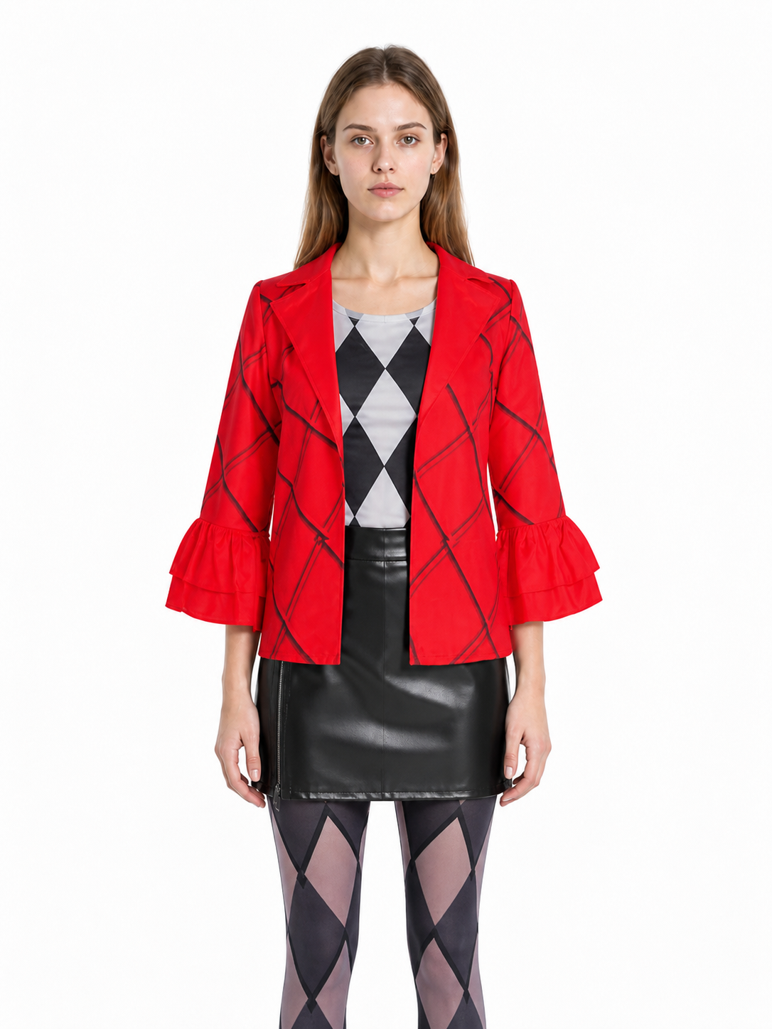 Harley Quinn Cosplay Costume with Jacket, Top, and Skirt Costumes detail 3