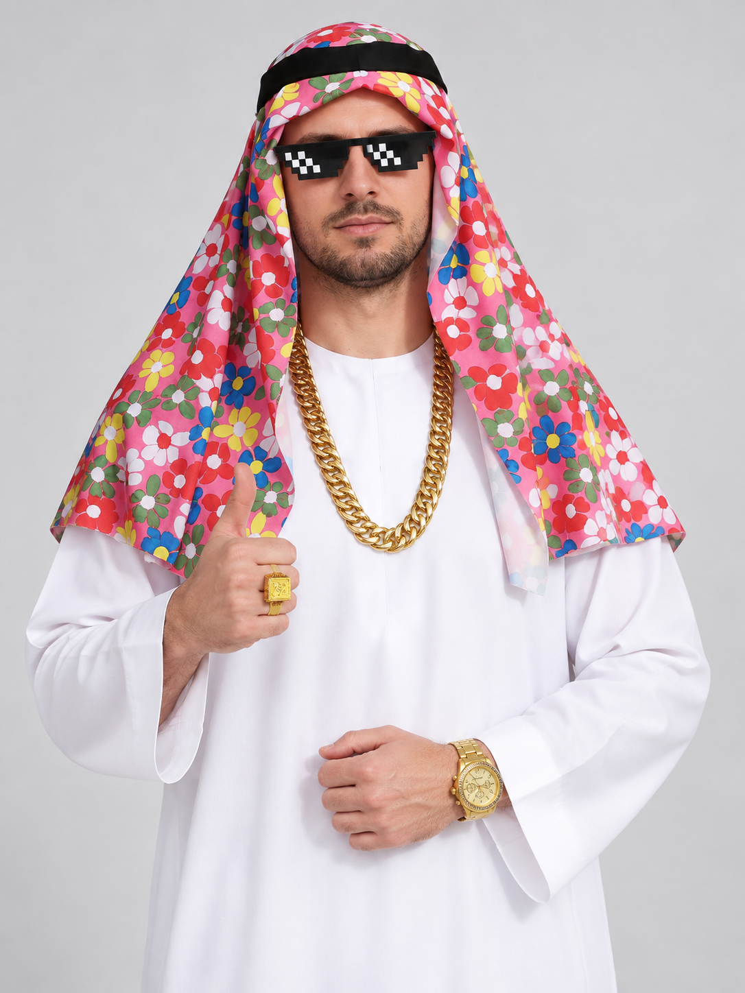 Carnival Costume with Head Scarf and Gold-Tone Accessories