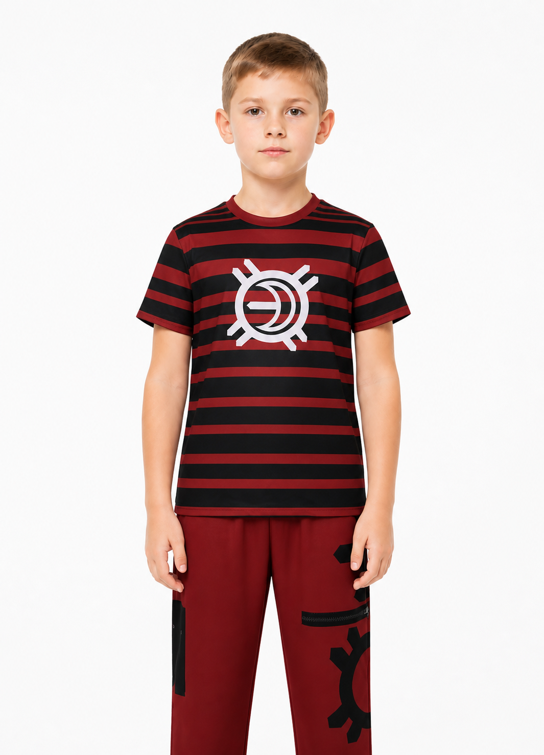Victor Costume from Zombie High: Red-and-Black T-Shirt and Pants upper body view